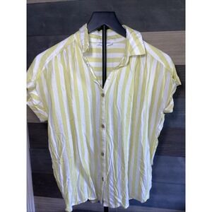 Beach Lunch Lounge Ladies Yellow White Striped Button Up Shirt XS